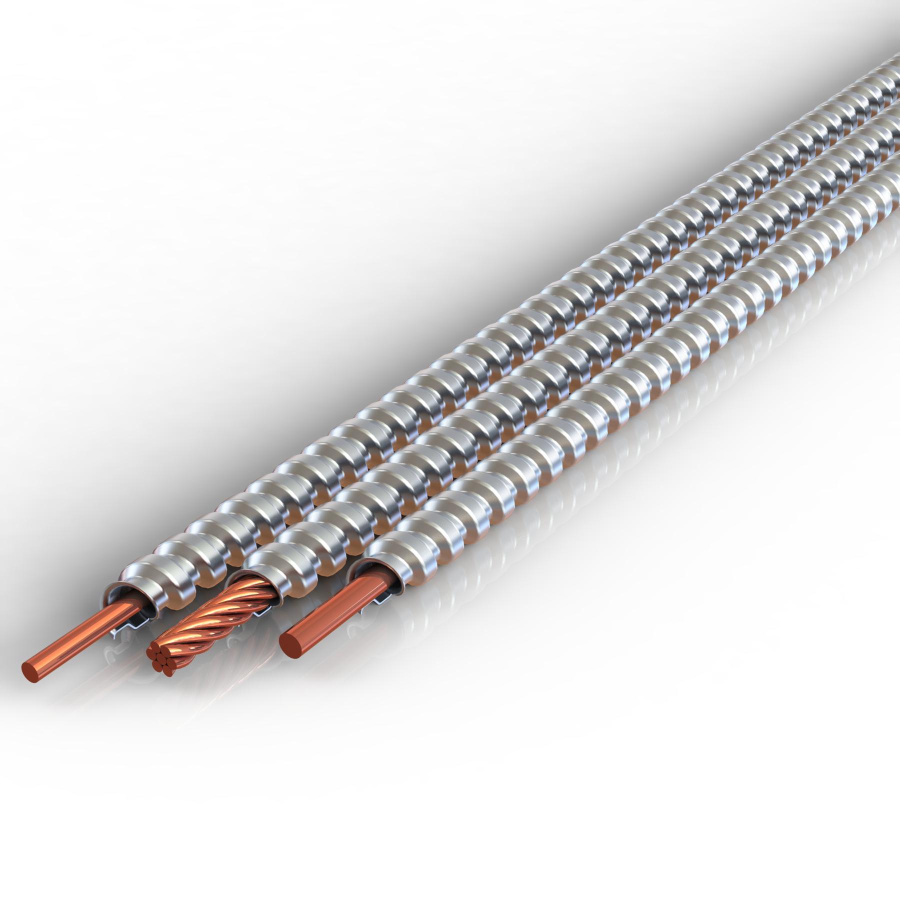 Kaf-Tech 1301-42-00 Armored Ground Cable, Coil Packaging, (1) 8 AWG Bare Solid Copper Conductor, 250 ft L - Steel Armor Copper Conductors