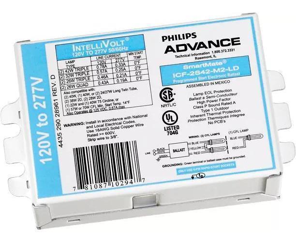 Advance SmartMate ICF2S42M2LD35M Electronic Compact Fluorescent Ballast, CFL Lamp, 42 W Lamp, 120 to 277 V AC, Programmed, 0.97 Ballast Factor - Electronic Compact Fluorescent Ballasts
