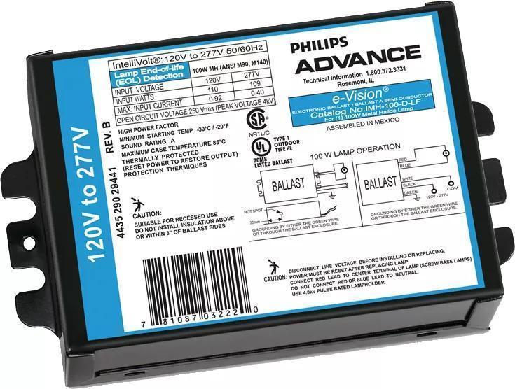 Advance e-Vision® IMH70DLFM Electronic HID Fixed Output Metal Halide Ballast, HID Metal Halide Lamp, 70 W Lamp, 120 to 277 V AC, Pulse, 1 Ballast Factor - Metal Halide Ballasts