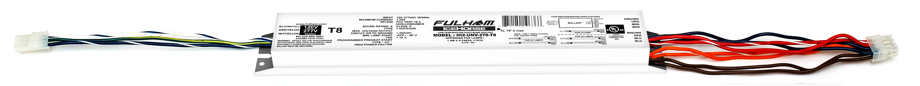 FULHAM® IH2-UNV-270-T8 IceHorse 2 Electronic Fluorescent Ballast, T8 Fluorescent Lamp, 70 W Lamp, 120 to 277 V AC, Pre-Heat Programmed, 1 Ballast Factor - Electronic Fluorescent Ballasts