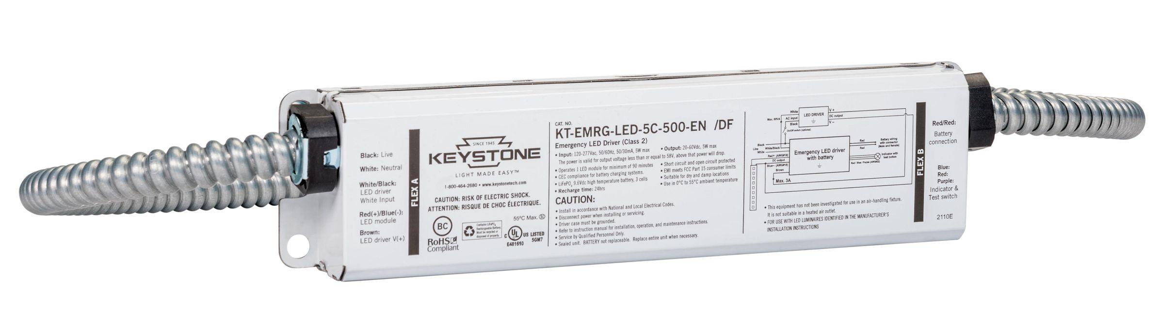 Keystone Technologies KT-EMRG-LED-5C-500-EN /DF KT Constant Wattage Emergency Backup Driver, 120 to 277 VAC Input, 20 to 60 VDC Output, 5 W Power Rating - LED Drivers