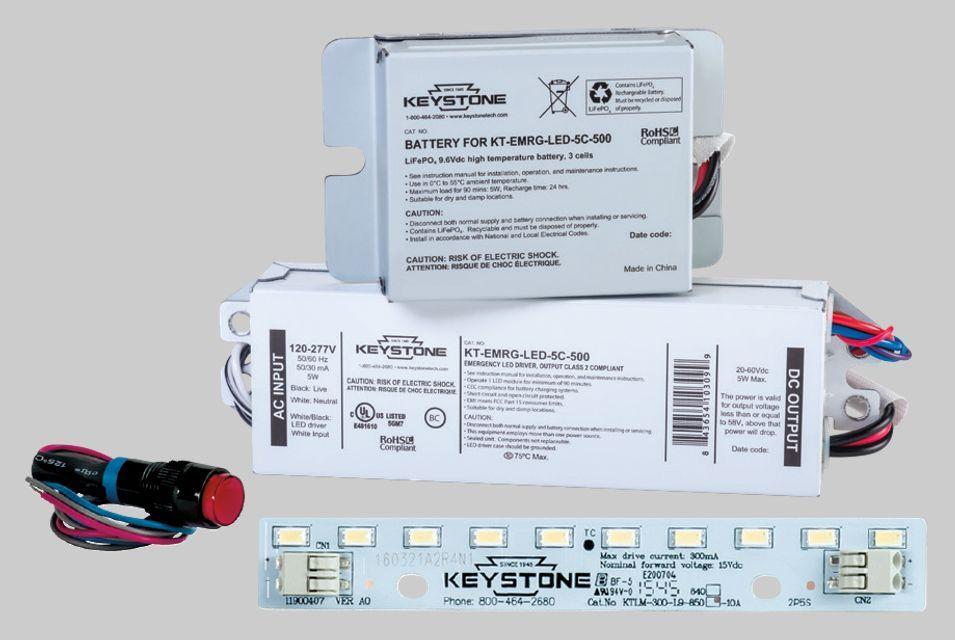 Keystone Technologies KT-EMRG-LED-5C-500-K1-IP Emergency Battery Backup, 120 to 277 VAC Input, 20 to 60 VDC Output, 6.46 in L x 1.37 in W - LED Drivers