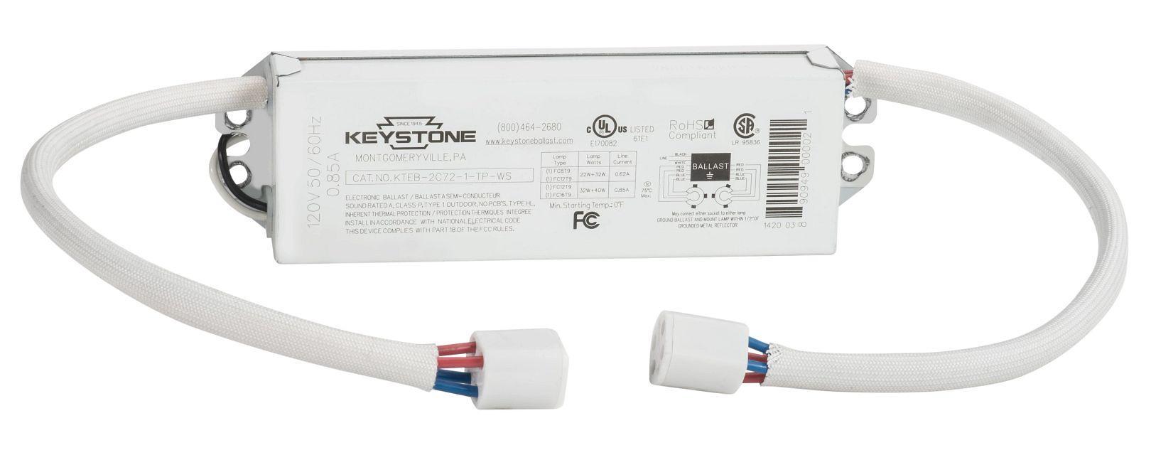 Keystone Technologies KTEB-2C72-1-TP-WS-CP Electronic Ballast, FC12T9/FC16T9 Lamp, 72 W Lamp, 120 V AC, Rapid, 0.80 Ballast Factor - Electronic Fluorescent Ballasts