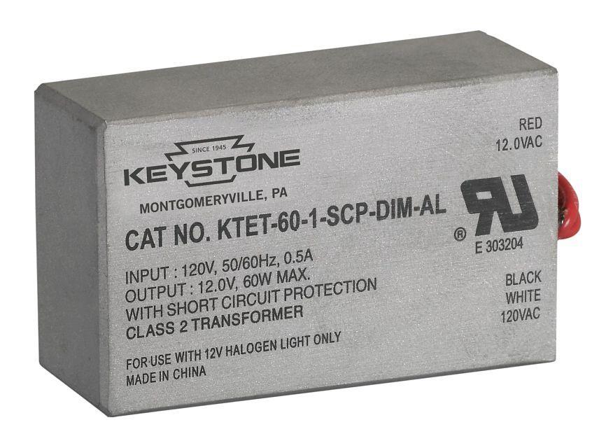 Keystone Technologies KTET-60-1-SCP-DIM-AL-DP Halogen Transformer, 120 VAC Input, 11 VAC Output, 60 W, 0.7 A - Step Down Lamp Transformers