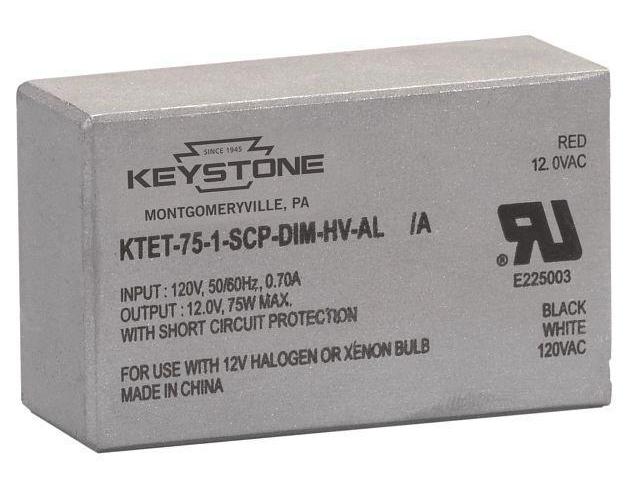 Keystone Technologies KTET-75-1-SCP-DIM-HV-AL /A-DP Halogen Transformer, 120 V Input, 12 V Output, 75 W - Step Down Lamp Transformers