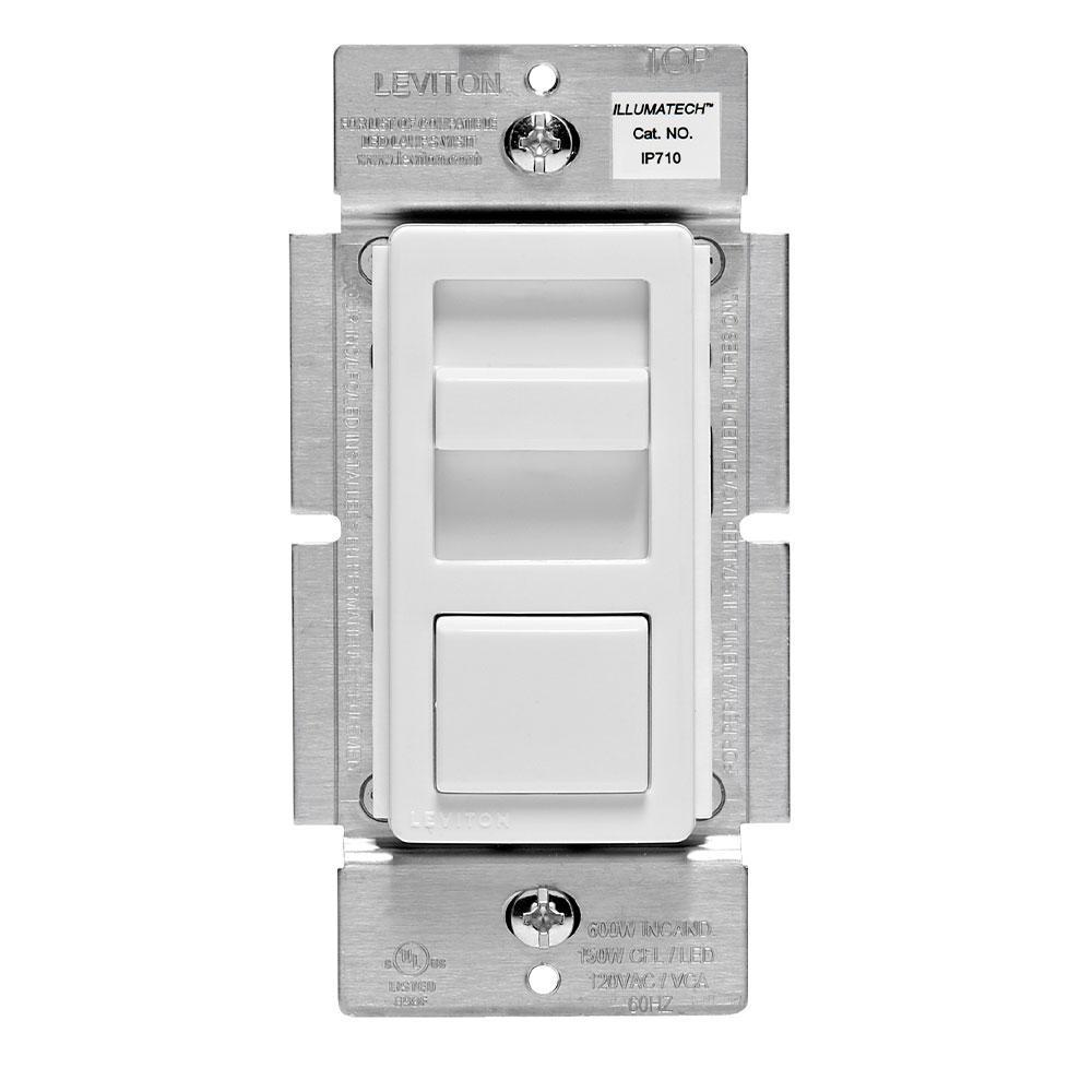 Leviton® Decora® IP710-LFZ 3-Way Electro-Mechanical Electronic Dimmer Switch, 120/277 V AC, 1 Pole, Standard On/Off Operation, Ivory/Light Almond/White - Dimmer Switches