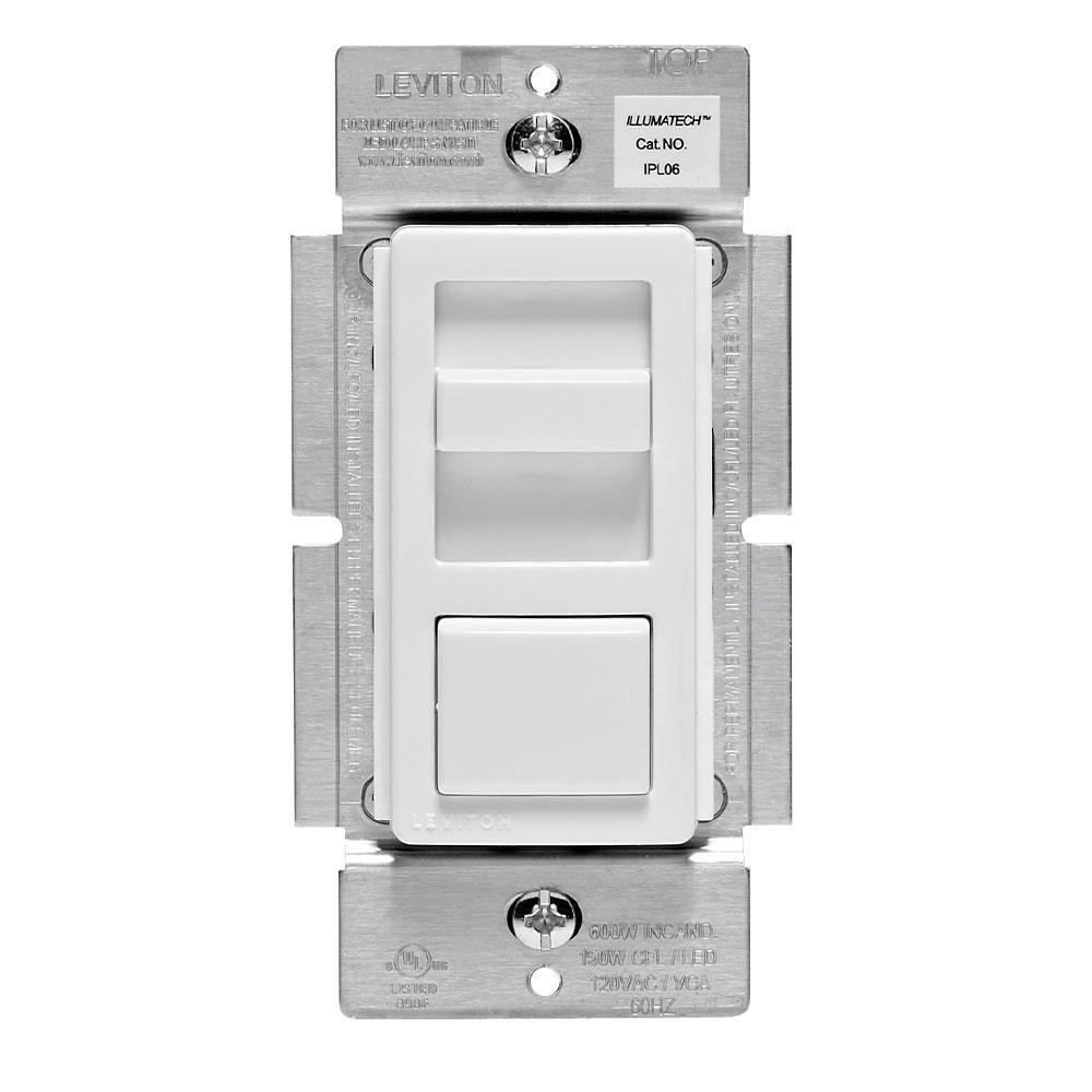 Leviton® Decora® IPL06-10Z 3-Way Dimmable Electro-Mechanical Universal Dimmer Switch, 120 V AC, 1 Pole, Standard On/Off Operation, Ivory/Light Almond/White - Dimmer Switches