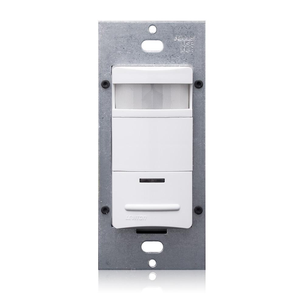 Leviton® Decora® ODS10-IDW 1-Pole Occupancy Sensor, 120/230/277 V AC, Passive Infrared Sensor, 2100 sq-ft Coverage, 180 deg Viewing - Wall Mount Occupancy Sensors